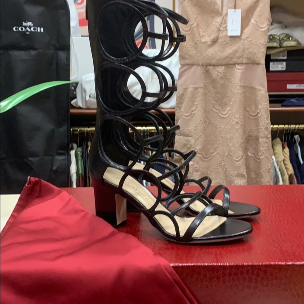 TAMARA MELLON ORION 75mm BLACK LEATHER SANDALS SIZE EU 8 - Picture 7 of 9